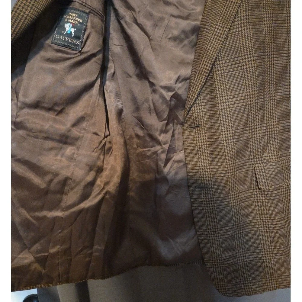 Hart Schaffner Marx Brown Blazer, Men's 42L‎ Plaid Sport Coat, Two Button, Tweed